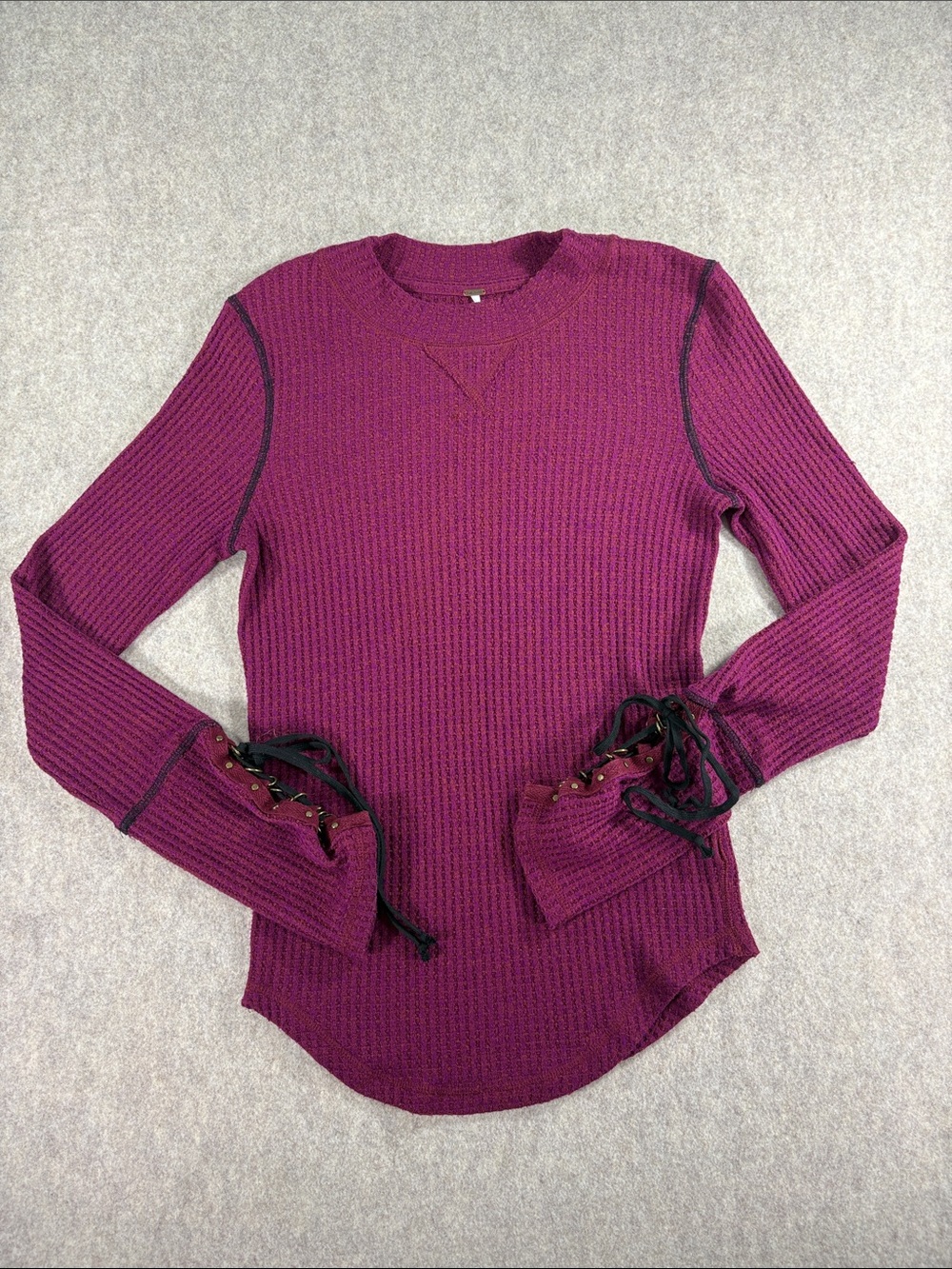 Free People Mountaineer Cuff Thermal Lace Up Top Wine Size M
